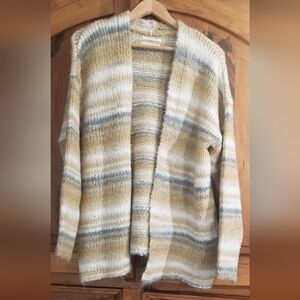 Anthropologie Striped Beige and Gray Women's Open Cardigan Sweater